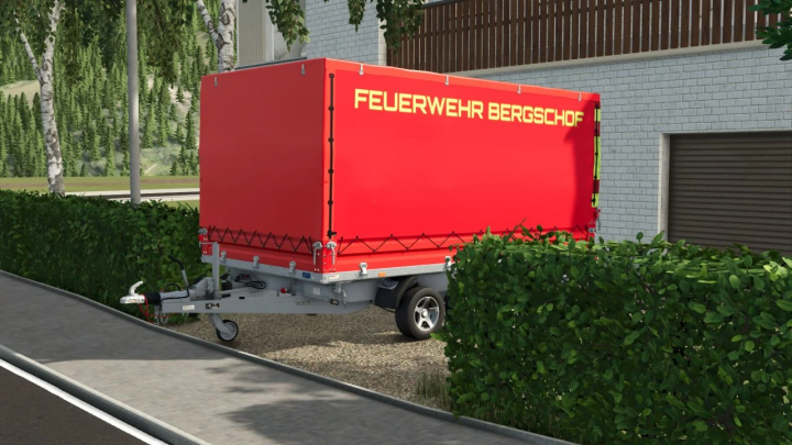 fs25-mods,  FS25 mod Fire department trailer v1.0.1.0 in a scenic farm setting from Farming Simulator 25.