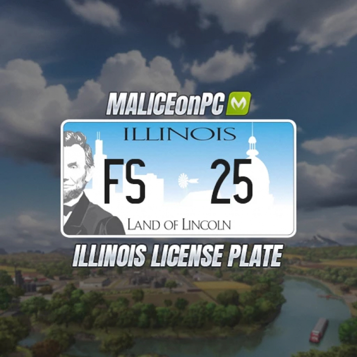 fs25-mods,  Farming Simulator 25 mod featuring Illinois license plate design, showing FS25 and Land of Lincoln theme.