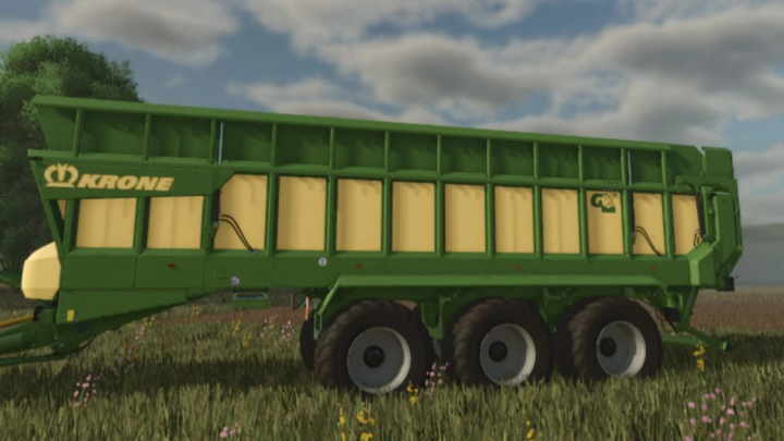 fs25-mods,  FS25 mod Krone GX520 Edit v1.0.0.0, a green and yellow trailer in a field scene.