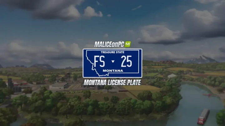 fs25-mods,  FS25 mod image with Montana License Plate design in a scenic farming landscape.