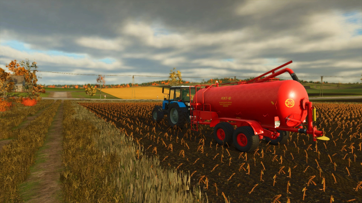 fs25-mods,  FS25 mod PTS 6A v2.0.0 shows a red farming vehicle on a harvested field under a cloudy sky.