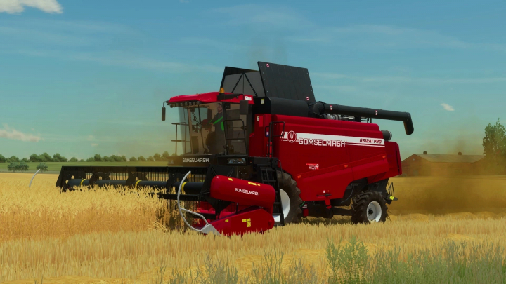 fs22-mods, FS22 mod Palesse GS12A1 v1.0.0.9 harvesting wheat in a field, showcasing Farming Simulator 22 mods.