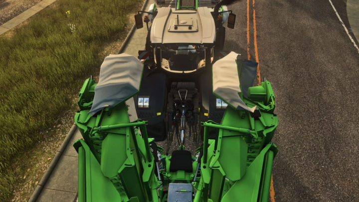 fs25-mods,  Farming Simulator 25 mod showcasing realistic 3 Point Attacher, version 1.0.0.2, featuring a tractor with green equipment on a road.