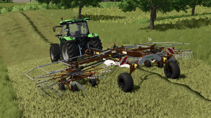 fs25-mods,  FS25 mod: Samasz P8890-Z2840 v1.0.0.2, tractor raking grass in Farming Simulator 25.