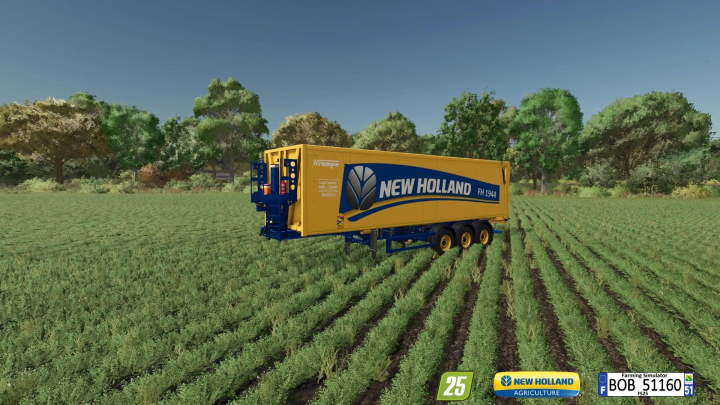 fs25-mods,  FS25 mod Sks 30/150 New Holland trailer in field, showcasing Farming Simulator 25 mods features.