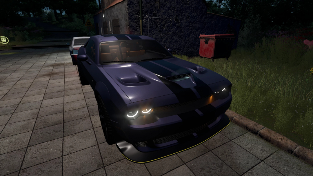 2020 Dodge Challenger Widebody mod in FS25 displayed on a dark urban street.