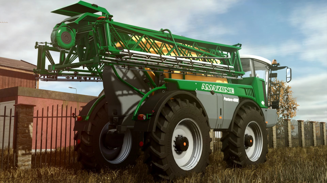 FS25 mod Amazone Pantera 4502 v1.0.0.0, detailed green farming vehicle parked on grass.