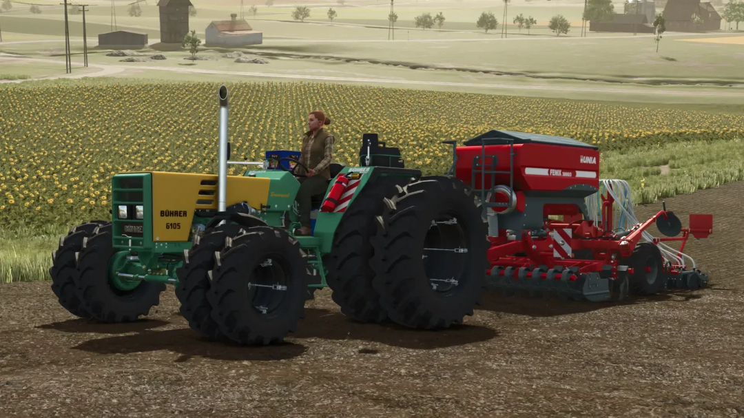 Bührer 6105 Series tractor mod in a field in FS25.