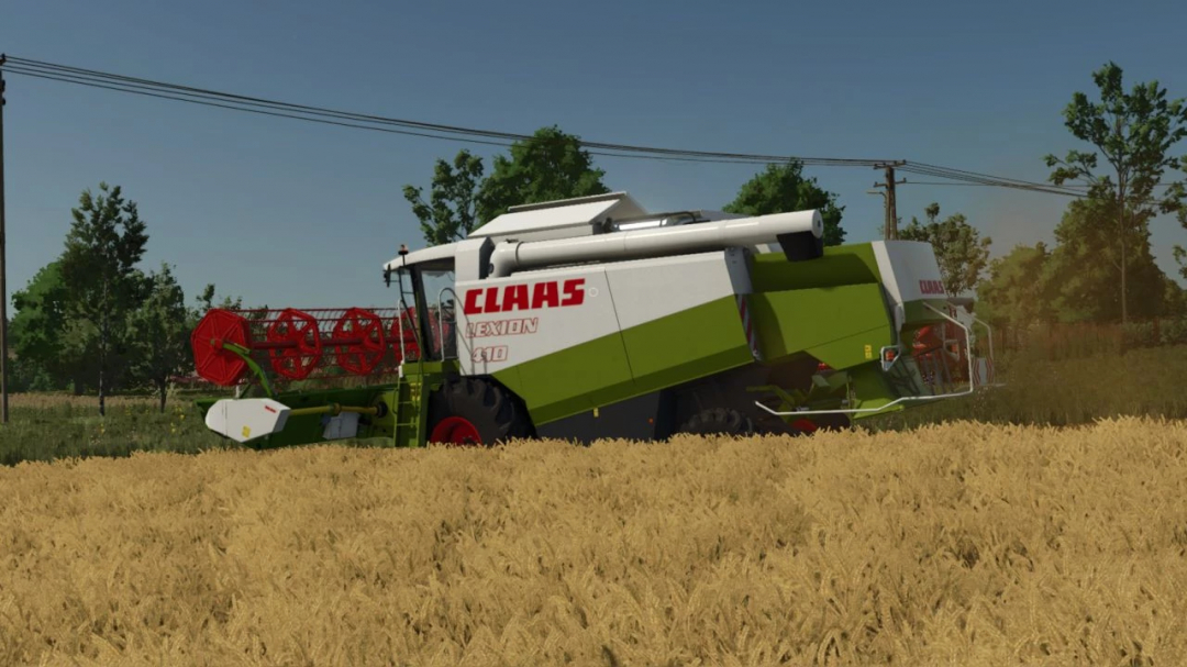 CLAAS Lexion 410 harvester in wheat field, showcased in FS25 mods.