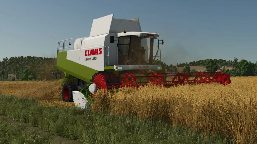 CLAAS Lexion 480 harvesting wheat in FS25 mod. Farming Simulator 25 mod scene.