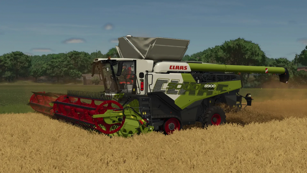 CLAAS Lexion combine harvester mod in FS25 harvesting a wheat field.