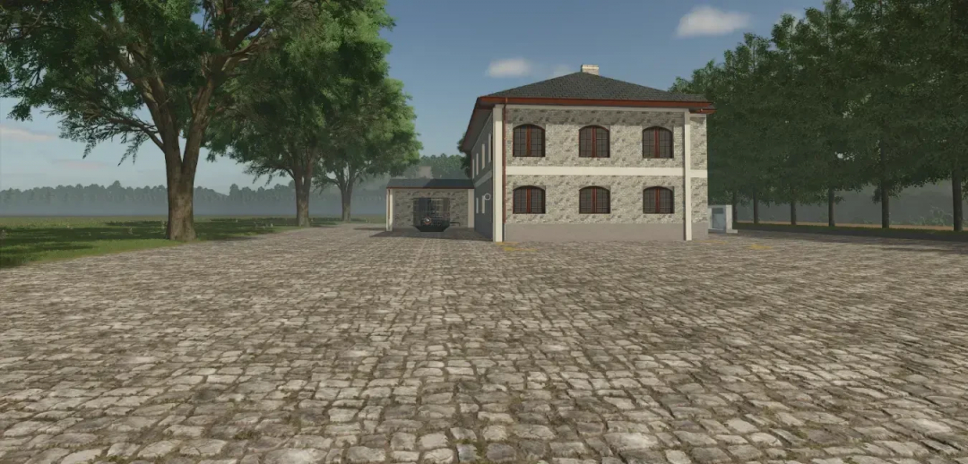 Brick house surrounded by trees in Farming Simulator 25 mod Captain Production v1.0.0.0.