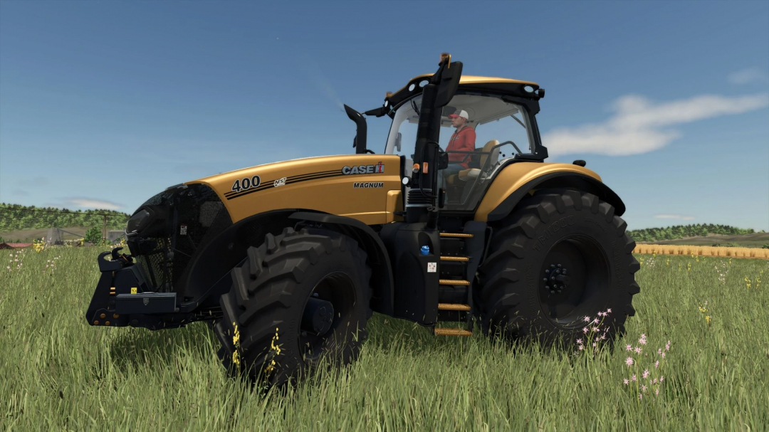 Case IH Magnum Black Knight tractor in FS25 mod, shown on a grassy field.