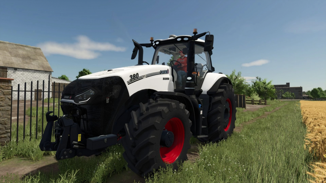 Case IH Magnum Black Knight tractor mod in FS25 game on farm road.