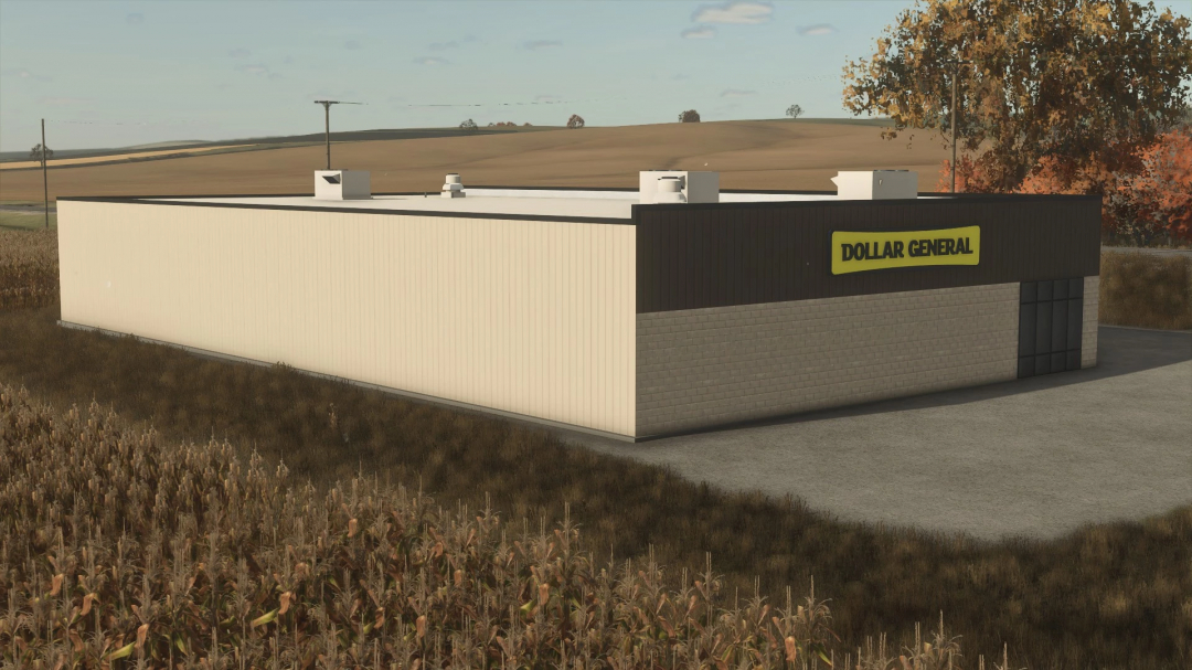 FS25 Dollar General mod showing a store building in a rural setting for Farming Simulator 25.