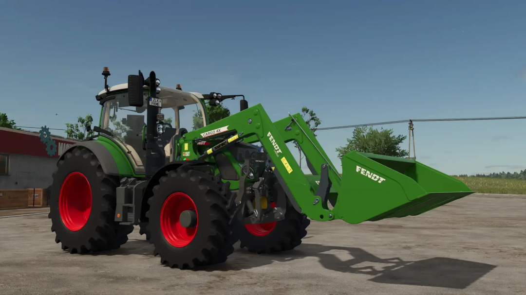 Green tractor with frontloader attachment from Frontloader Pack mod in Farming Simulator 25.