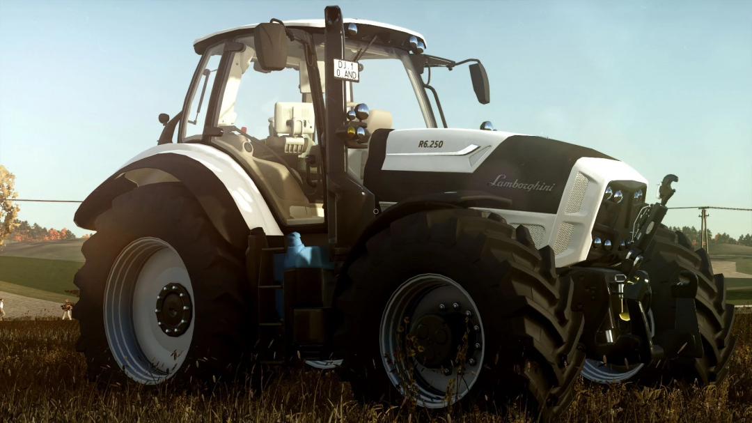 Lamborghini R6 250 tractor mod in FS25, displayed on a grassy field.