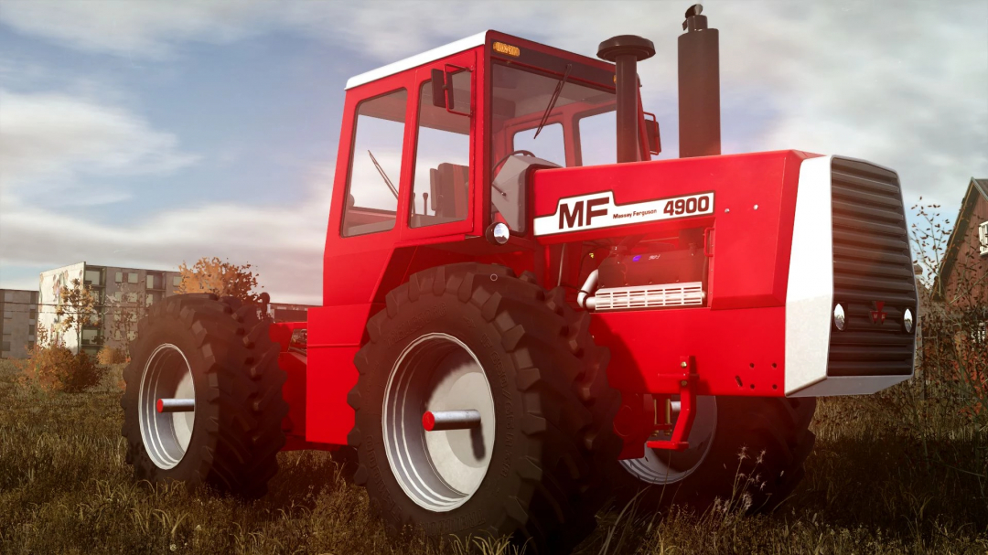 Massey Ferguson 4900 tractor mod for FS25, featuring bold red color and rugged design in a rural setting.