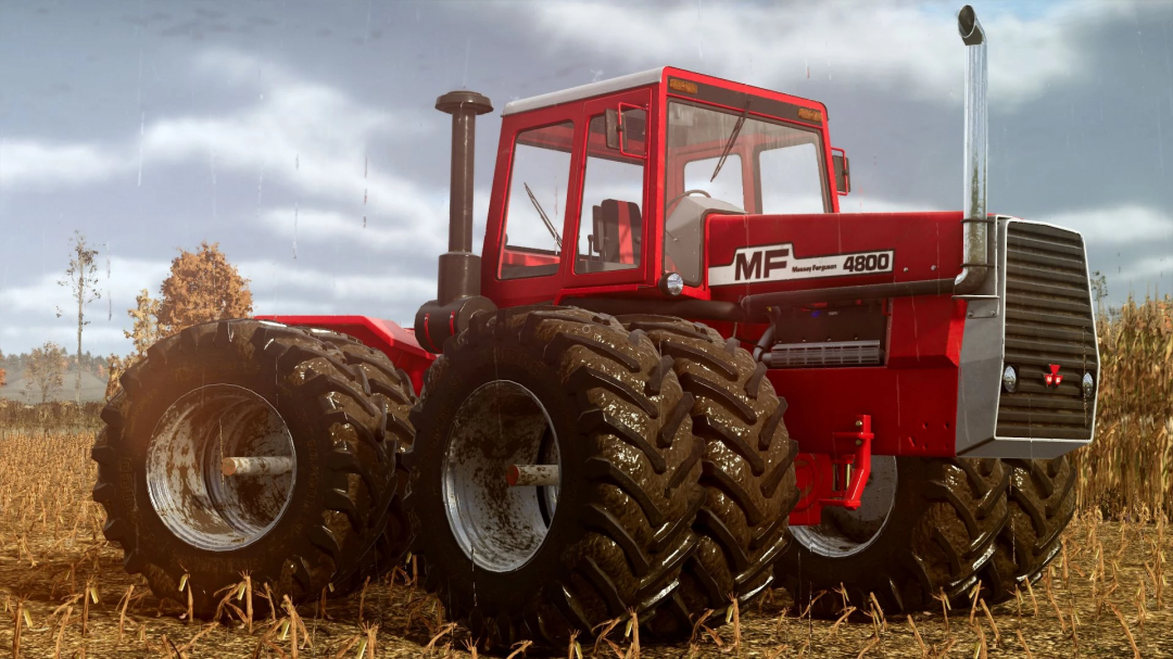 Massey Ferguson 4000 Series tractor mod in FS25, featuring robust tires and red exterior detail.