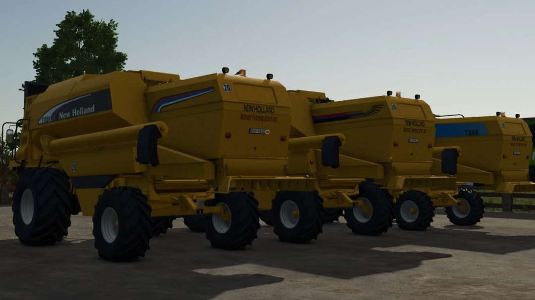 New Holland TX 66 combines in FS25 mod. Farming Simulator 25 machinery lineup.