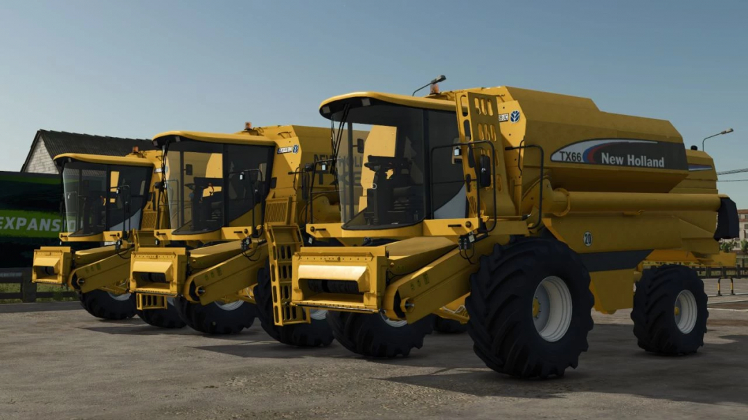 Three New Holland TX 66 harvesters in Farming Simulator 25 mod version 1.0.0.0.