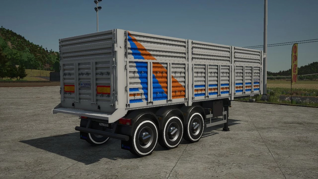 Serin Ultra 8200 Dump Trailer in FS25, showcasing detailed design and vibrant colors.