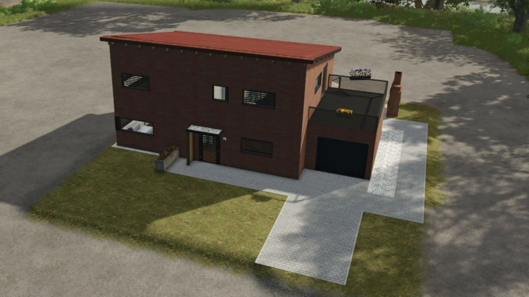 FS25 mod: Single family home with modern design features in Farming Simulator 25.