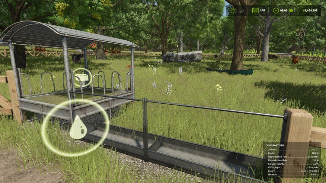 Farming Simulator 25 mod Small Cow Pasture with wooden fences and autowater system.