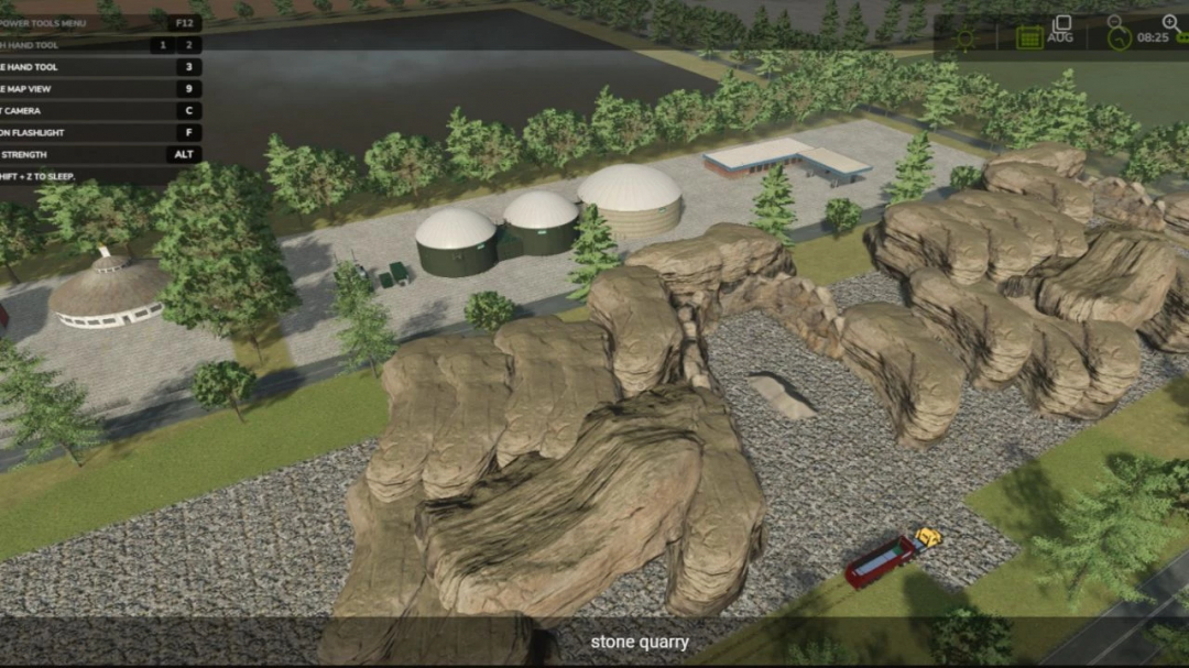 FS25 mods: Stone quarry scene featuring rocky terrain with equipment in Farming Simulator 25.