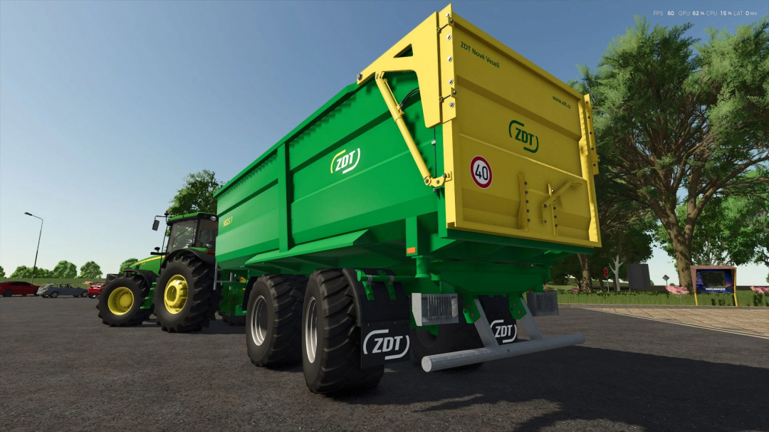 FS25 mod ZDT ns23.1 trailer on a tractor in Farming Simulator 25.