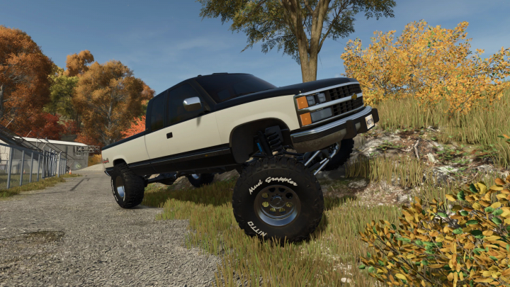 fs25-mods,  FS25 mods: 1990 Chevy K2500 v1.0.0.0 on rugged terrain in Farming Simulator 25.