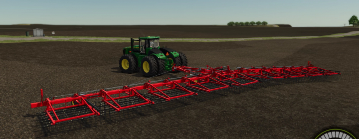 fs25-mods, FS25 mod Bourgault Harrow v1.01 attached to tractor in field