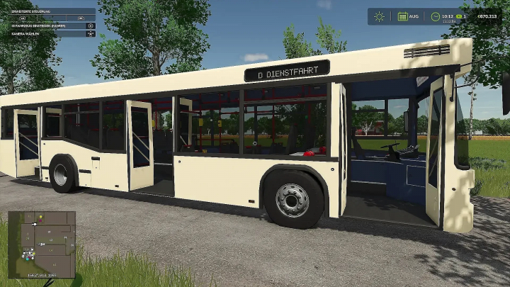 fs25-mods,  Cityliner Bus mod in Farming Simulator 25, featuring an open door and detailed interior view.