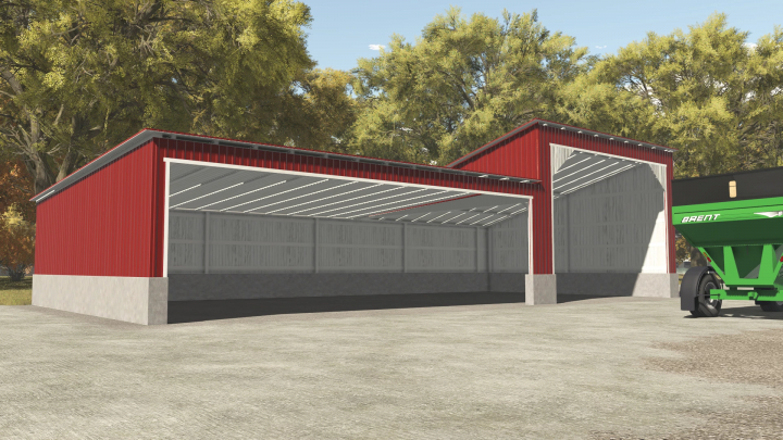 fs25-mods,  FS25 American Carport mod featuring a red carport with open bays in Farming Simulator 25.