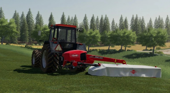 fs25-mods,  FS25 Ursus 1634 with Kuhn GMD 4411 mower on a grassy field in Farming Simulator 25 mod.