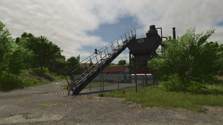 fs25-mods,  FS25 mod Faster Cement Factory v1.0.0.0 with conveyor in a rural setting.