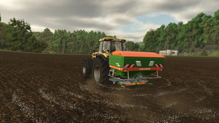 fs25-mods,  Tractor fertilizing a field using Fertilize Once mod in FS25.