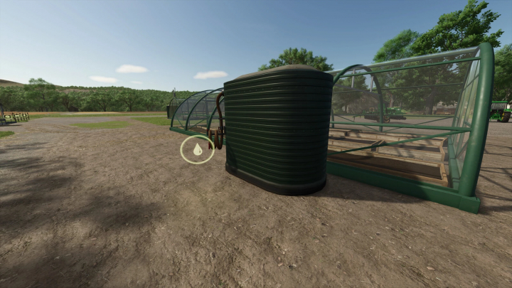 fs25-mods, FS25 mod Greenhouse v1.0.0.0 featuring a water tank in a rural setting.