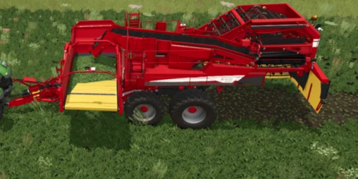 fs25-mods, Grimme Evo 290 Multifruit mod for FS25, showcasing red machinery in a field.