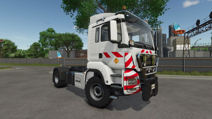 fs25-mods, FS25 mod Man TGS 18.500 truck in a parking area, showcasing detailed design features.