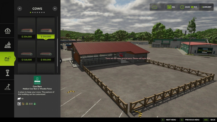 fs25-mods, FS25 mod: Medium Cow Barn with increased storage and wooden fence displayed on screen.