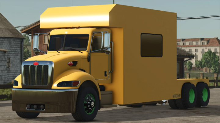 fs25-mods, FS25 mod Peterbilt Toter v1.0.0.0 showcases a yellow truck with an extended cab, designed for Farming Simulator 25.