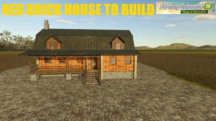 fs25-mods,  Redbrick house mod for Farming Simulator 25, showcasing a buildable two-story house in a rural setting.