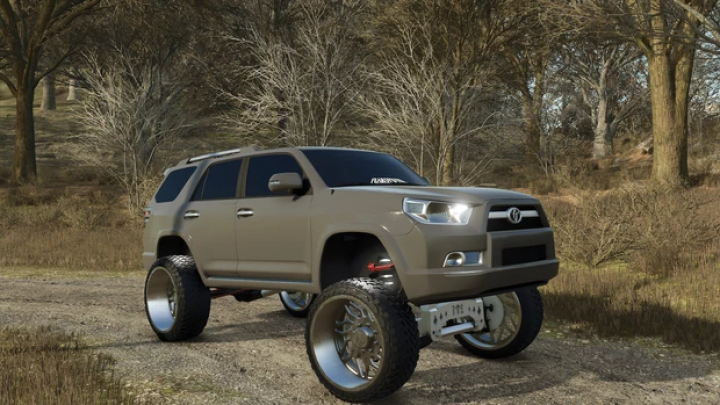 fs25-mods,  FS25 mod RMM25 2014 Toyota 4 Runner v1.0.0.0 featuring a rugged SUV with large tires in a forest setting.