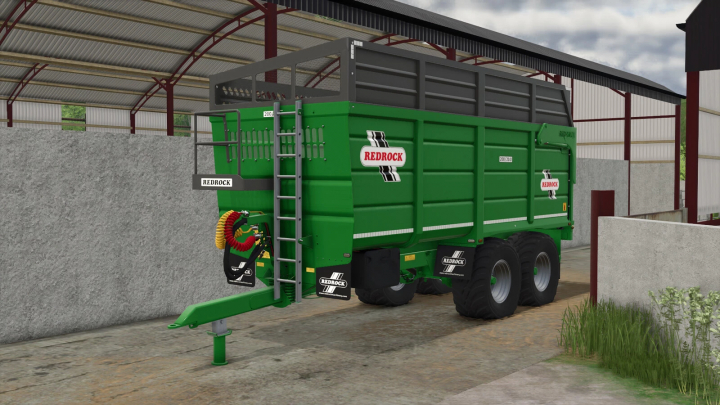 fs25-mods,  Redrock 20T Trailer mod for FS25 in a barn setting, showcasing detailed features.