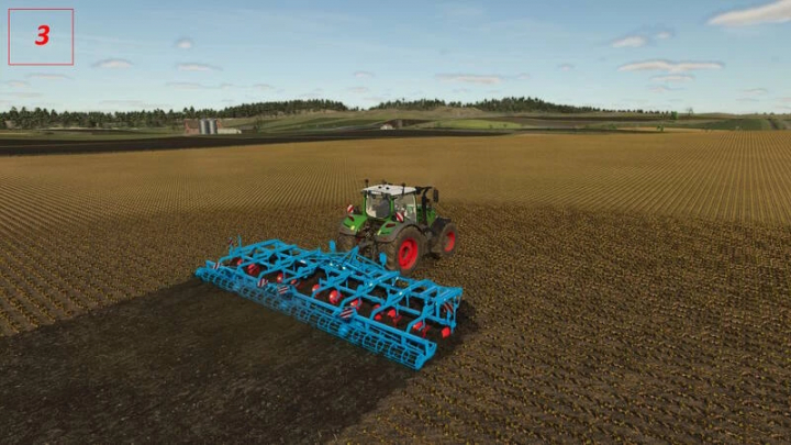 fs25-mods,  FS25 mods: Smaragd 9 Plus Th01 v1.1.0.0 cultivating field with a tractor in Farming Simulator 25.