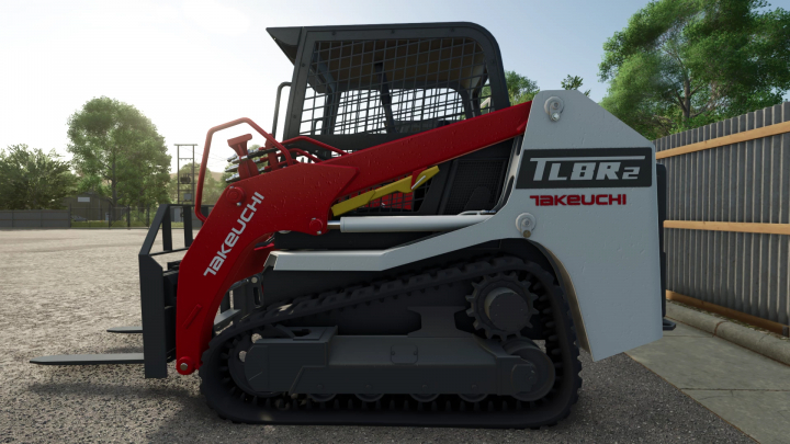 fs25-mods,  Takeuchi TL8R2 v1.0.0.0 mod for Farming Simulator 25 showing a red and white compact track loader.