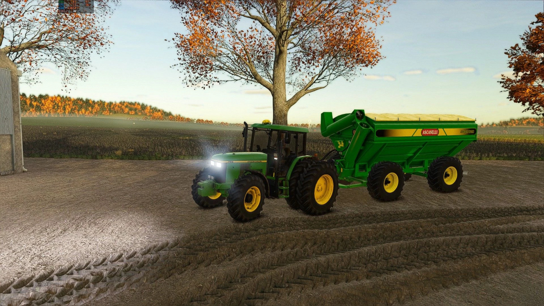 FS25 mods: Ascanelli Magnum 22tn v1.0.0.0 in a field with a green tractor.