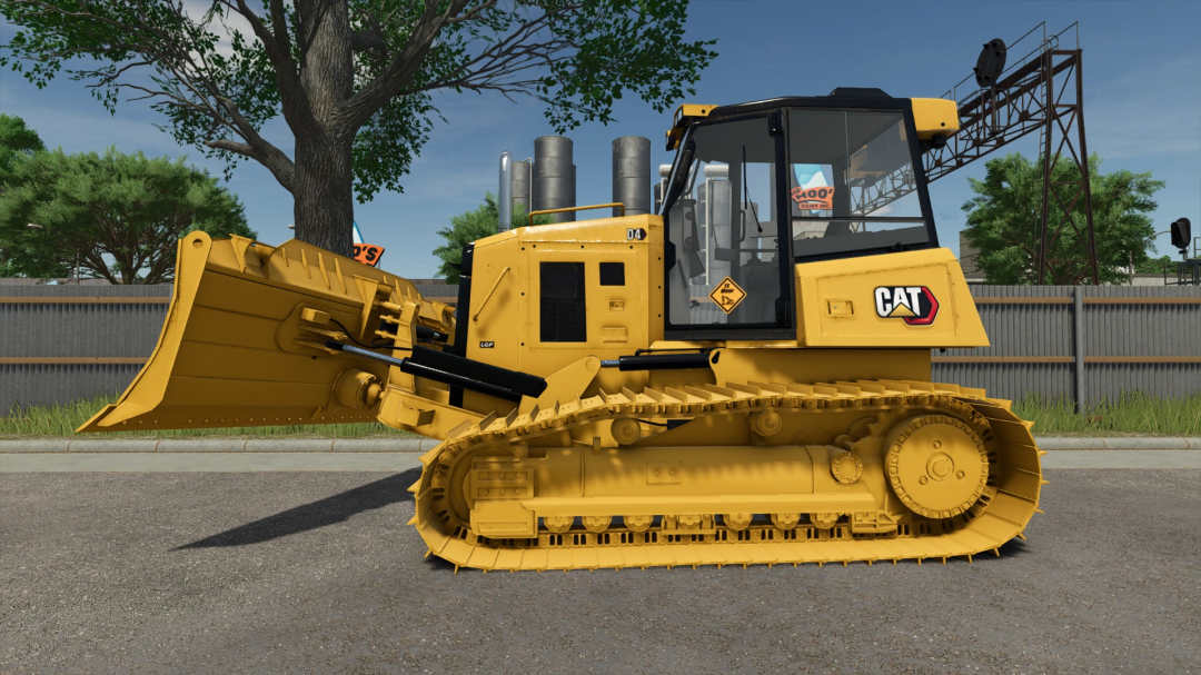 CAT D4 Next Gen Dozer mod in FS25, showcasing detailed design and yellow color, enhancing Farming Simulator 25 experience.