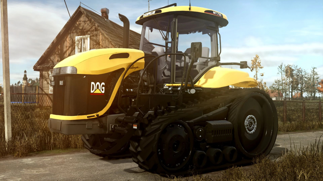 FS25 mod Challenger MT700 tractor in a rural setting, version 1.0.0.0.